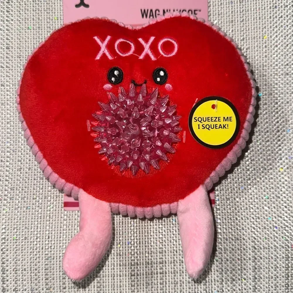 WAG N’ WOOF Valentine’s Day Plush XOXO Heart with a spike ball Squeaky Dog Toy